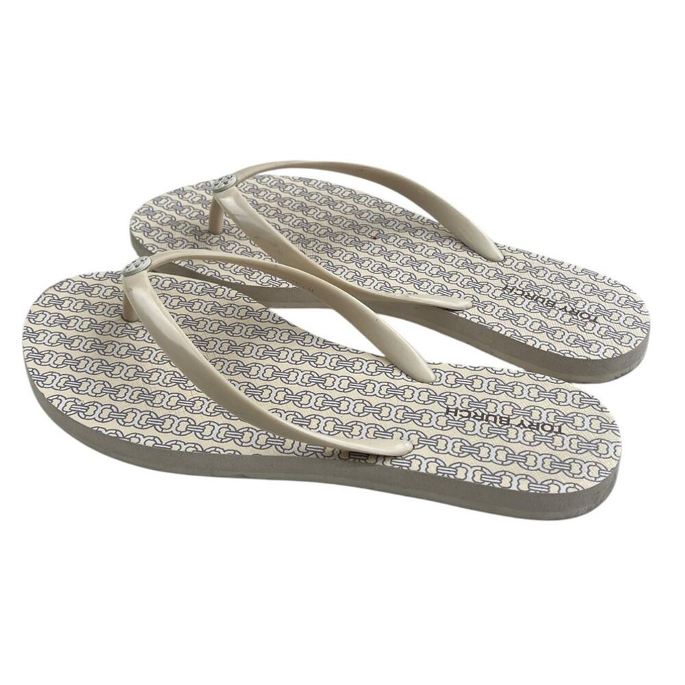 Womens Tory Burch Rubber Flip Flop Sandal 6M White Geometric Beach Outdoor - Picture 4 of 6